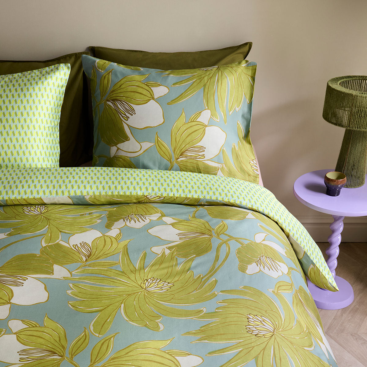 Oilily Melodi Green Cotton Floral Quilt Cover Set Queen