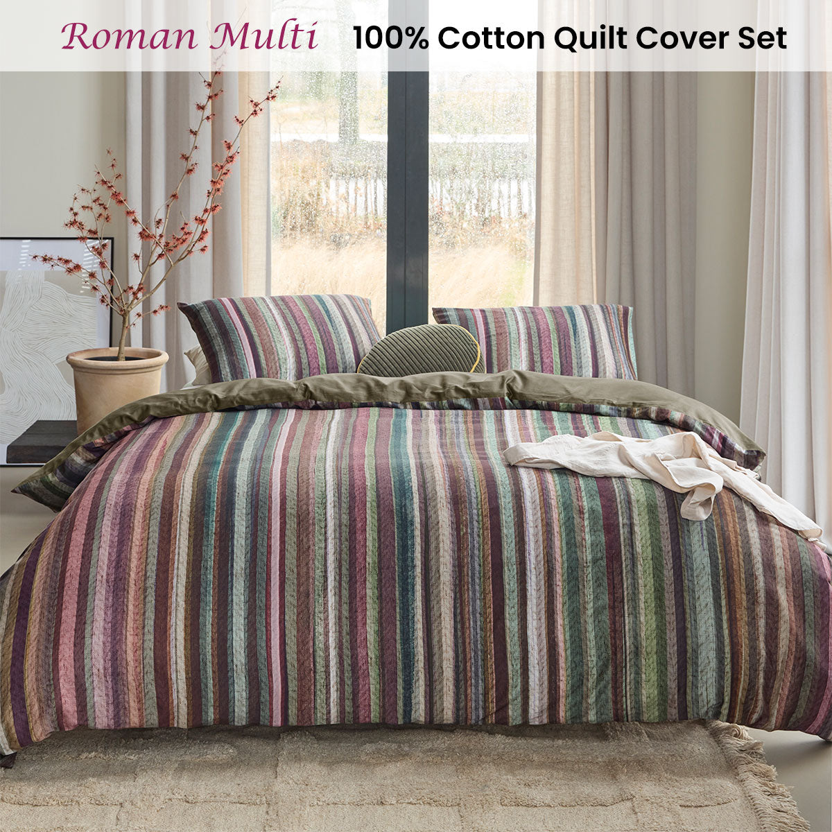 Bedding House Roman Multi Cotton Stripe Quilt Cover Set King