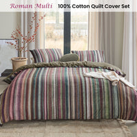 Bedding House Roman Multi Cotton Stripe Quilt Cover Set Queen