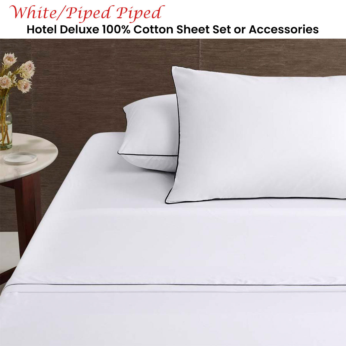 Accessorize White/Black Piped Hotel Deluxe Cotton Sheet Set King