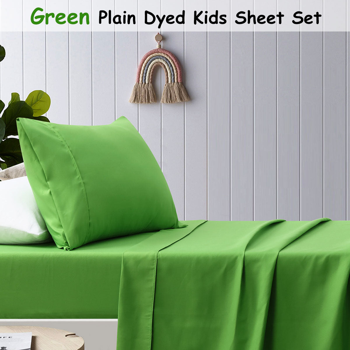 Happy Kids Green Plain Dyed Microfibre Sheet Set Double