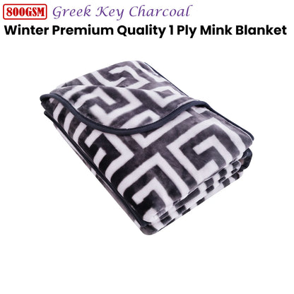 Bloomington 800GSM Greek Key Charcoal Winter Premium Quality 1 Ply Mink Blanket King