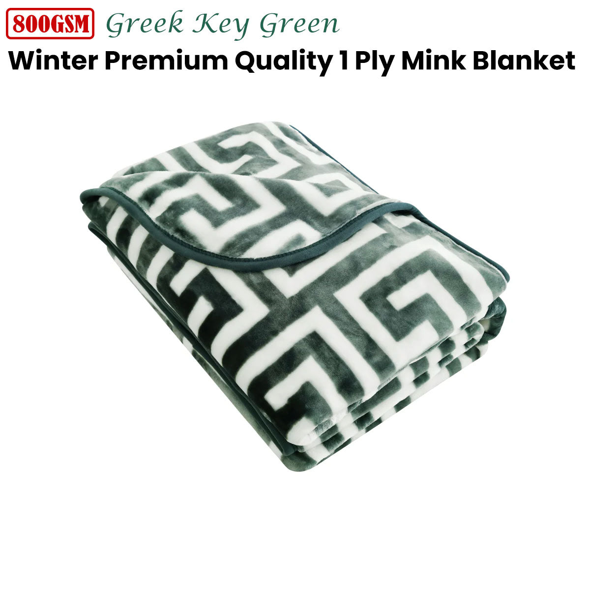 Bloomington 800GSM Greek Key Green Winter Premium Quality 1 Ply Mink Blanket King