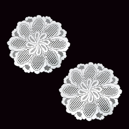 Blossom White Set of 2 Polyester Lace Table Doilies 36 cm Diameter