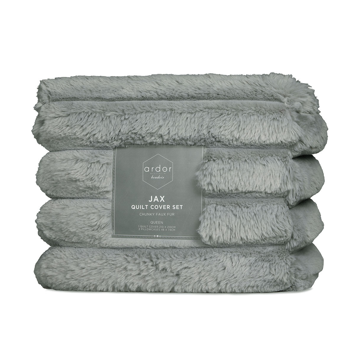 Ardor Jax Grey Chunky Faux Fur Quilt Cover Set King