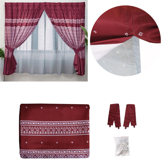 Avon Home Casa Kayangan Burgundy Pinch Pleat Window Curtain with Attached Lace Curtain