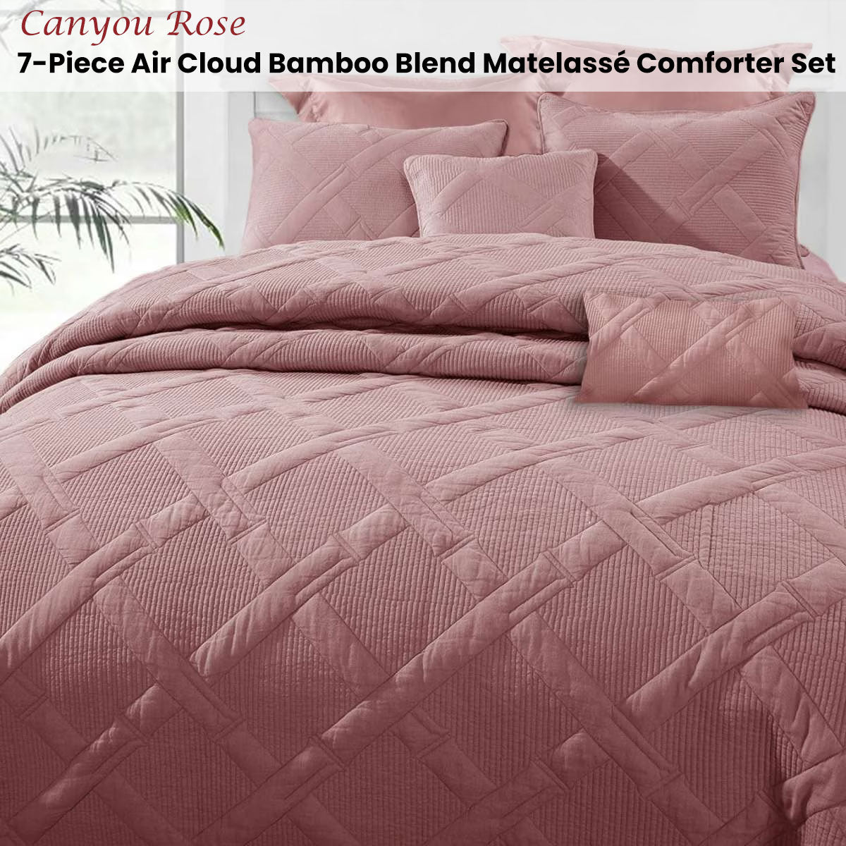 Ramesses Canyou Rose 7- Piece Air Cloud Bamboo Blend Matelasse Comfort Set Queen