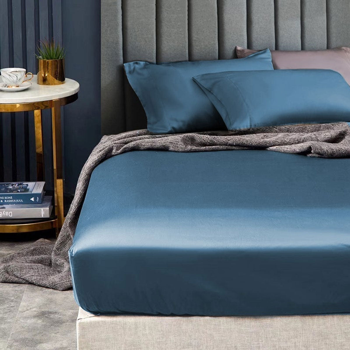 Ramesses 1500TC Elite Egyptian Cotton Sateen Fitted Sheet Combo Set Classic Blue Double