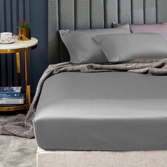 Ramesses 1500TC Elite Egyptian Cotton Sateen Fitted Sheet Combo Set Grey Single