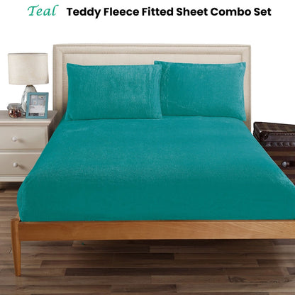 Ramesses Teddy Fleece Fitted Sheet Combo Set Teal King Single