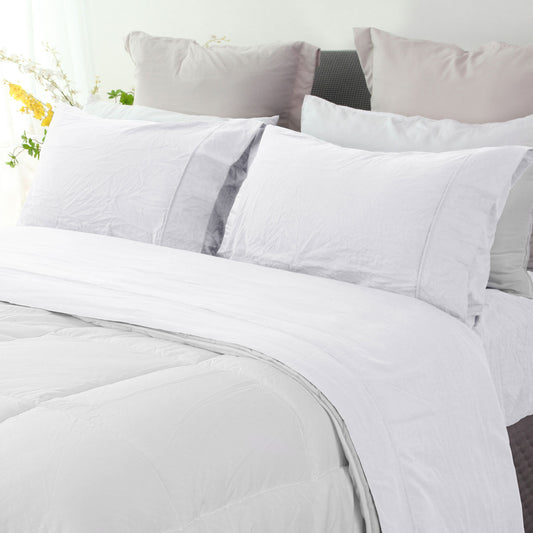 Ramesses White Pebble Wash Linen Look Alternative Sheet Set Queen