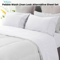Ramesses White Pebble Wash Linen Look Alternative Sheet Set Queen