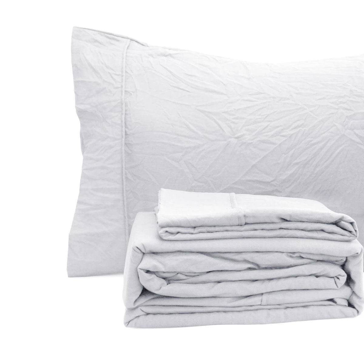 Ramesses White Pebble Wash Linen Look Alternative Sheet Set Queen