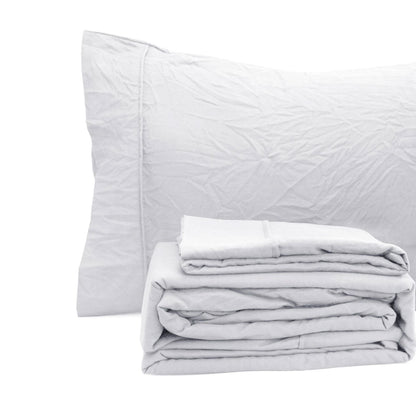 Ramesses White Pebble Wash Linen Look Alternative Sheet Set Queen
