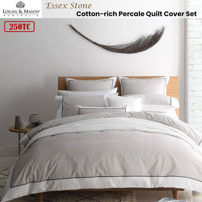 Logan and Mason Essex Stone Cotton-rich Percale Print Quilt Cover Set Queen