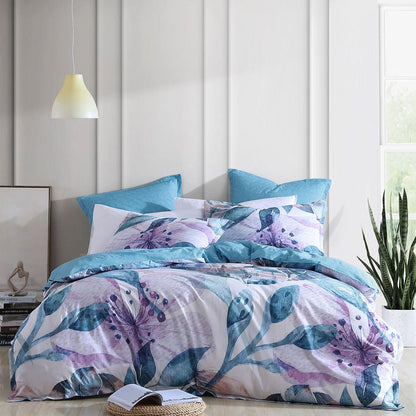 Logan and Mason Teagan Lilac Cotton-rich Percale Print Quilt Cover Set King