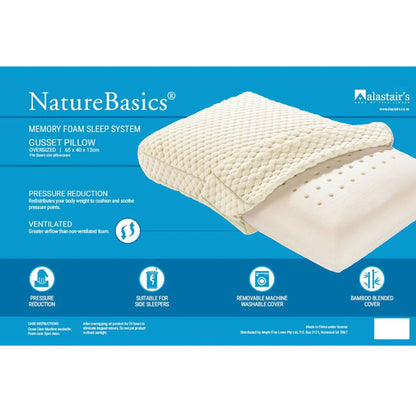 Alastairs Nature Basics Sleep System Memory Foam Gusset Pillow 65 x 40 x 13cm