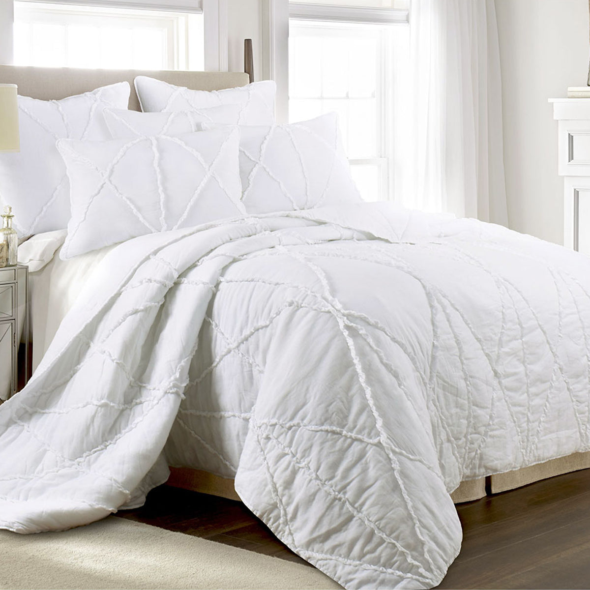 Jenny Mclean Bobby Ruffle White 3 Piece Coverlet Set Super King