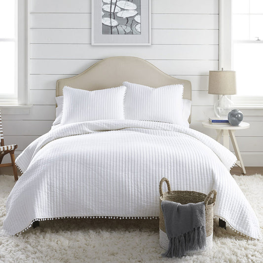 Jenny Mclean Clavo Pompom White 3 Piece 100% Cotton Coverlet Set King