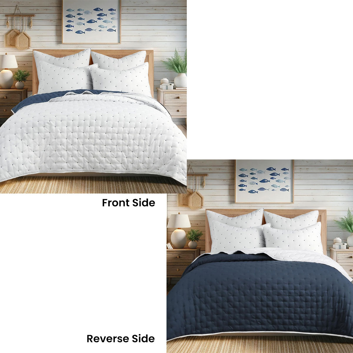 Jenny Mclean Swiss Dots Blue 3 Piece Coverlet Set King