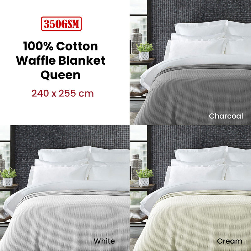Living @ Home 350gsm 100% Cotton Breathable Waffle Blanket Queen 240 x 255 cm Cream