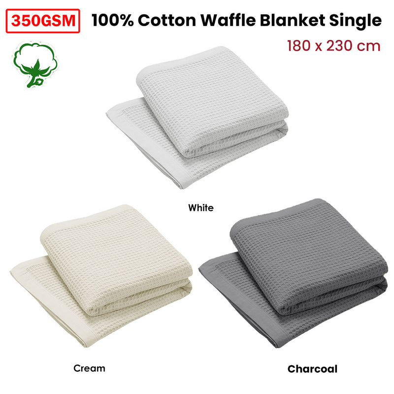 Living @ Home 350gsm 100% Cotton Breathable Waffle Blanket Single 180 x 230 cm White