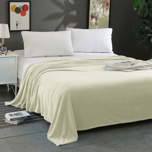 Super Soft Micro Flannel Plush Blanket Queen 220 x 240cm Cream