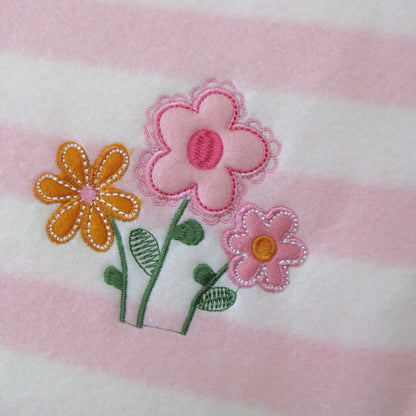 Living Home for Baby Girls Flowers and Bear Pack of 3 Embroidered Polar fleece Stripe Cot Blankets 100 x 140cm
