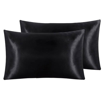Pair of Standard Satin Silk Pillowcases with Envelope Closure 51 x 76 cm Black
