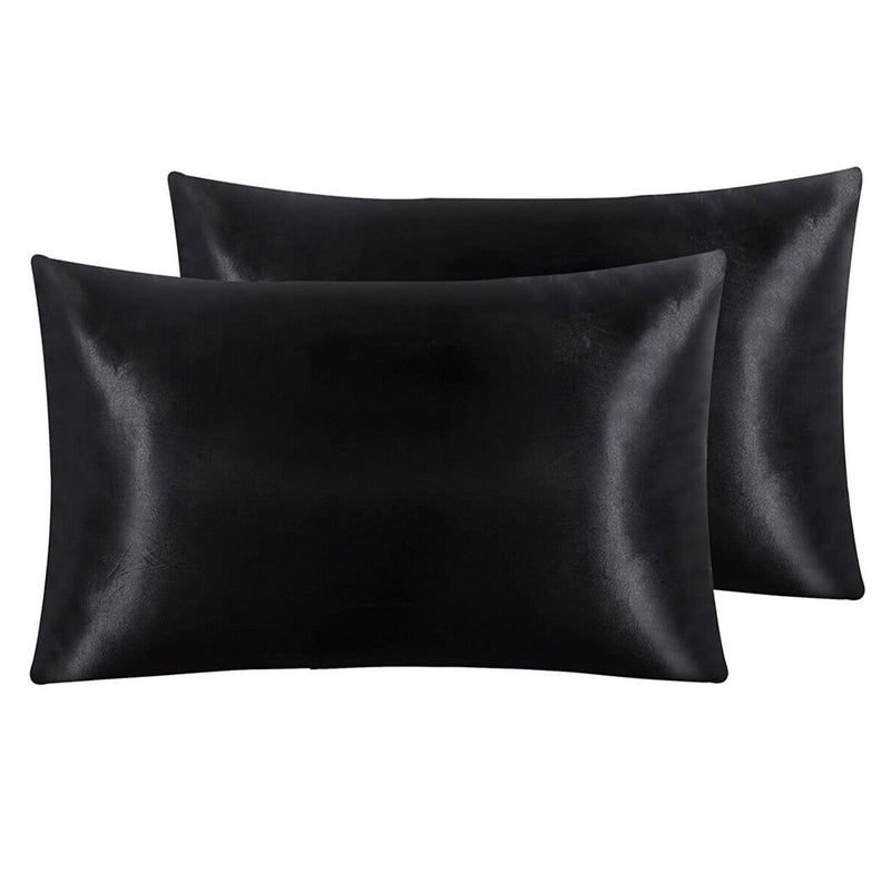 Pair of Standard Satin Silk Pillowcases with Envelope Closure 51 x 76 cm Navy