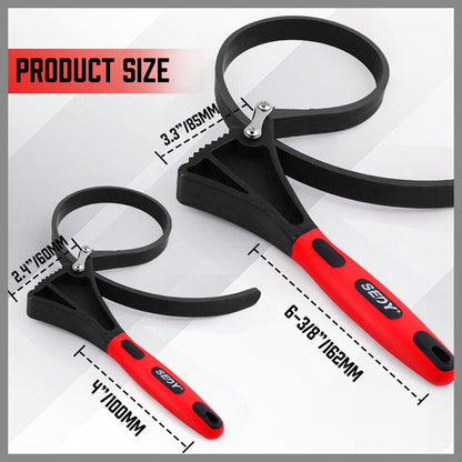 2x Rubber Strap Wrench Adjustable DIY Plumber Jars Hose Pipe Oil Filter Opener