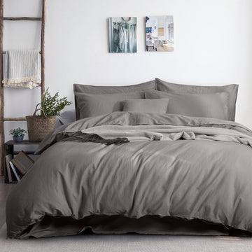 luxurious linen cotton quilt cover set queen grey