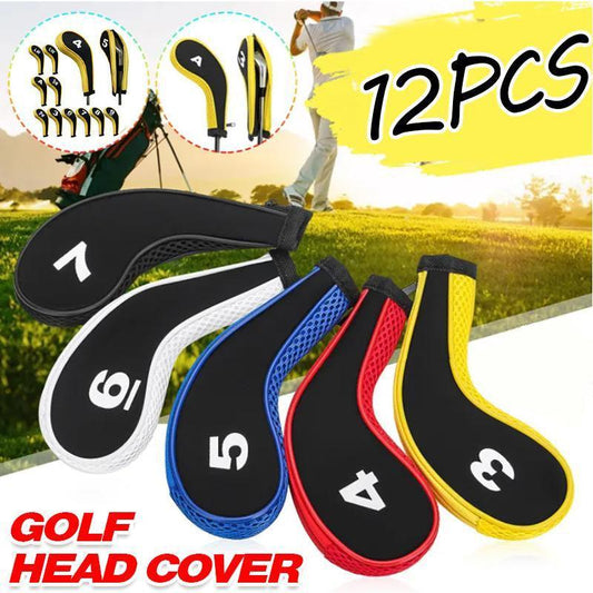 12Pcs Golf Head Cover Iron Putter Driver Headcover Protective Set Club Covers - Red