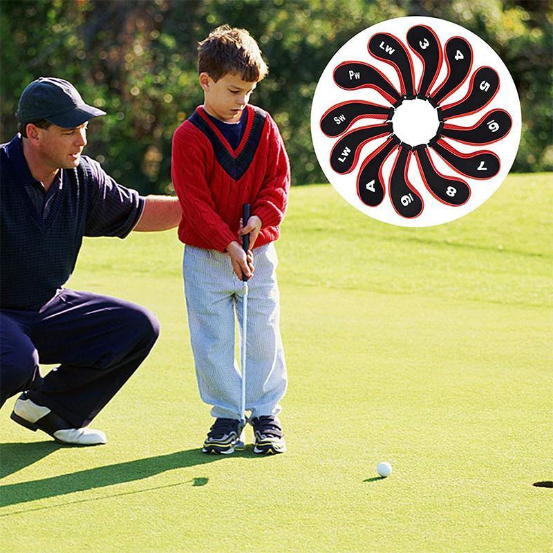 12Pcs Golf Head Cover Iron Putter Driver Headcover Protective Set Club Covers - Red