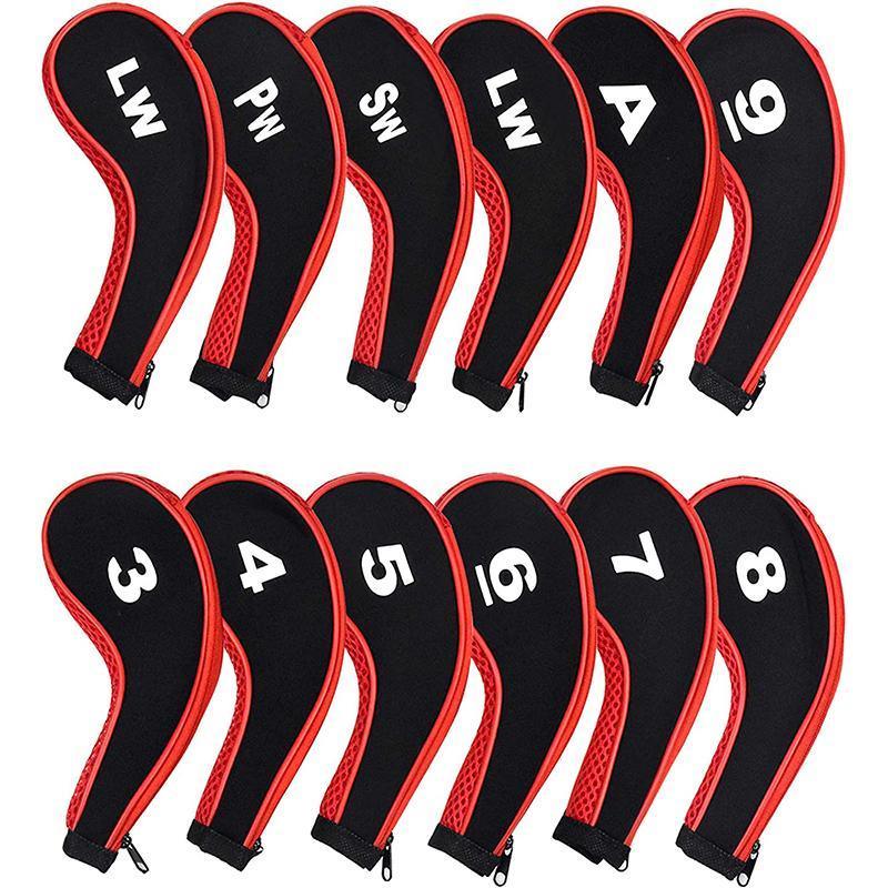 12Pcs Golf Head Cover Iron Putter Driver Headcover Protective Set Club Covers - Red