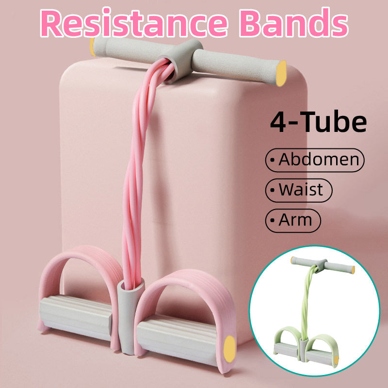Multifunctional Foot Pedal Resistance Band Home Fitness Pulling Rope Exerciser - Pink