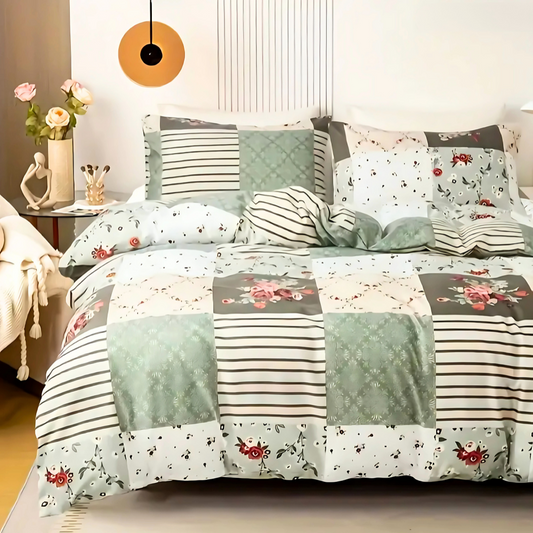 Dreamfields - Emerald Plaid Quilt Cover Set - (3pcs, Super King Size)