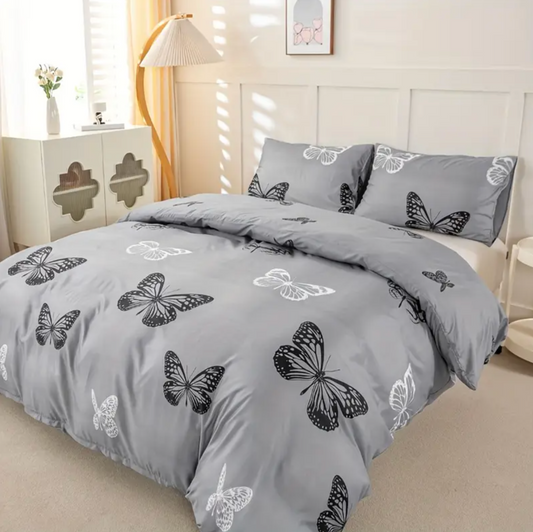 Dreamfields - Mono Papilio Quilt Cover Set - (3pcs, Double Size)