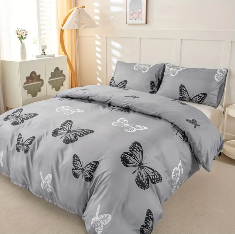 Dreamfields - Mono Papilio Quilt Cover Set - (3pcs, Double Size)