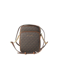 Michael Kors Women's Jet Set Travel Medium Signature North South Chain Crossbody Handbag Brown - One Size