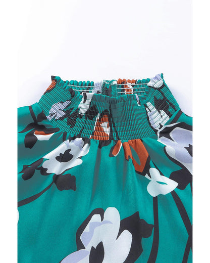 Azura Exchange Printed Smocked Mock Neck Blouse - M