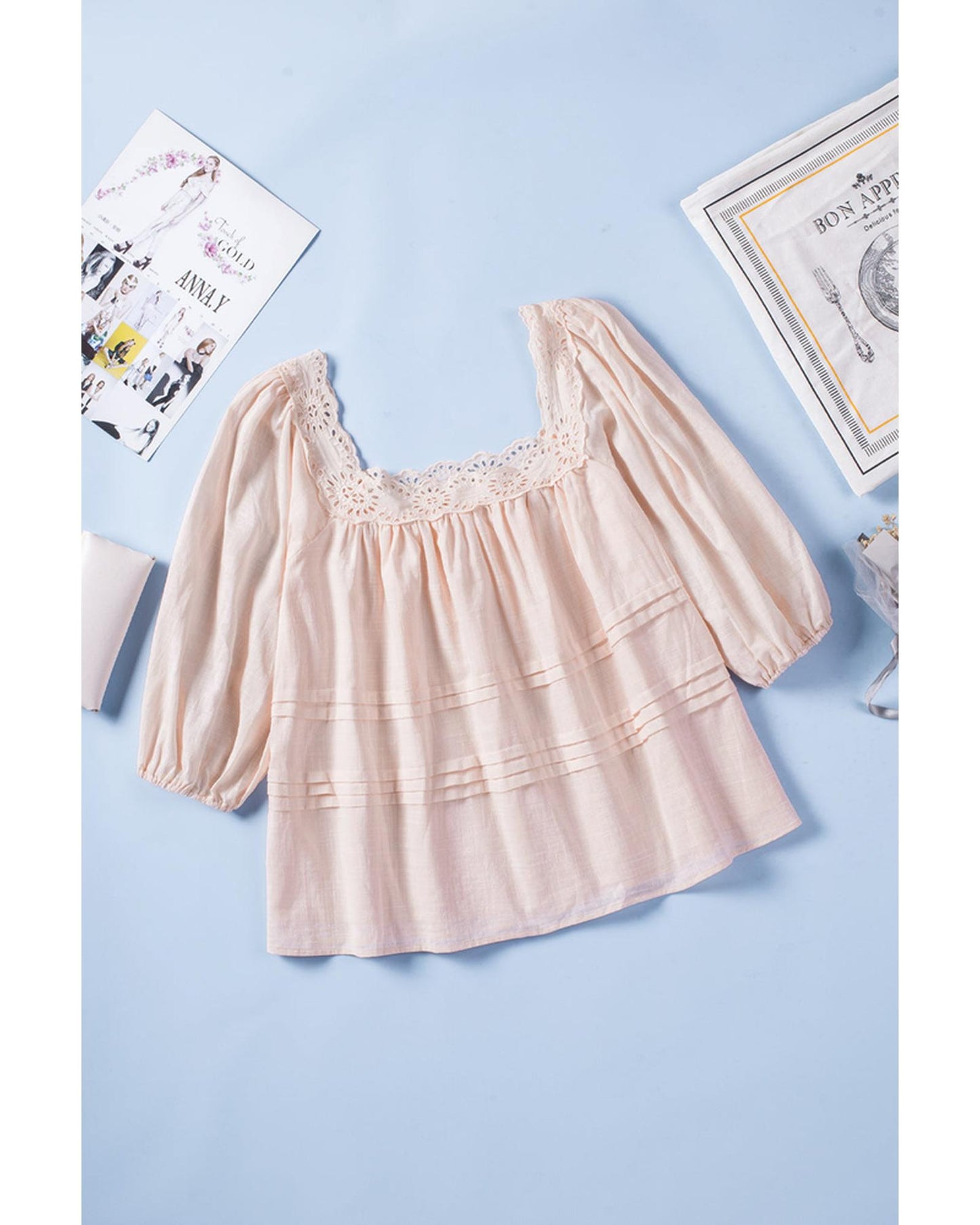 Azura Exchange Puff Sleeve Eyelet Babydoll Blouse - 2XL