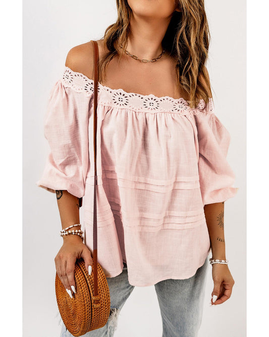 Azura Exchange Puff Sleeve Eyelet Babydoll Blouse - L