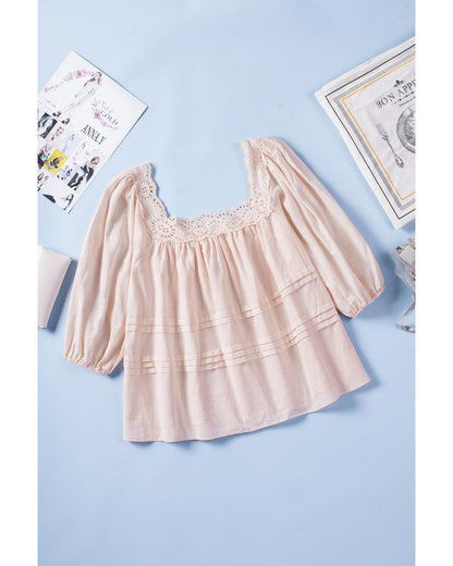 Azura Exchange Puff Sleeve Eyelet Babydoll Blouse - L