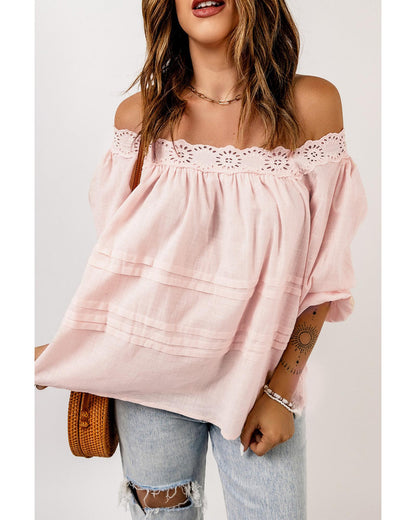 Azura Exchange Puff Sleeve Eyelet Babydoll Blouse - M