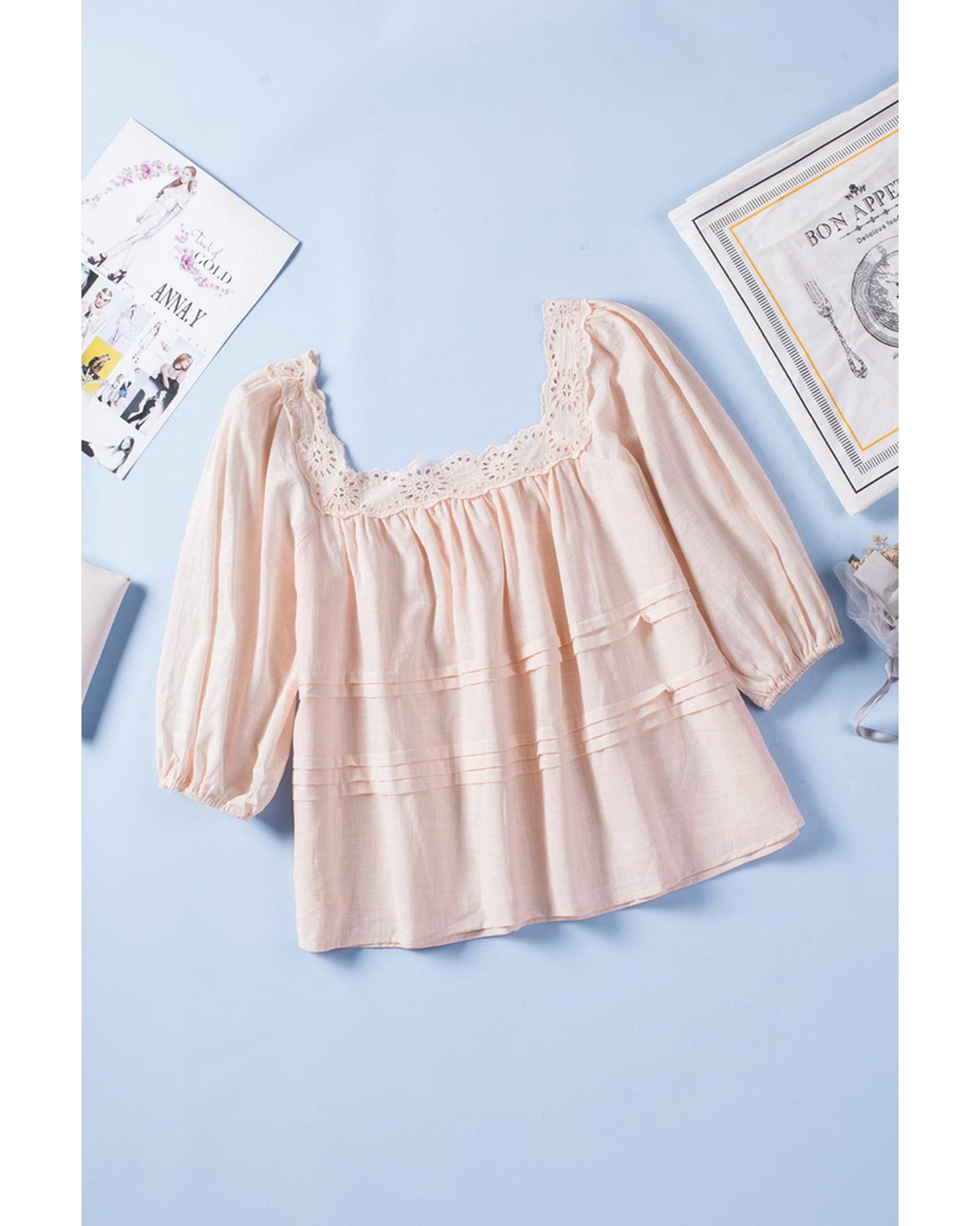 Azura Exchange Puff Sleeve Eyelet Babydoll Blouse - S