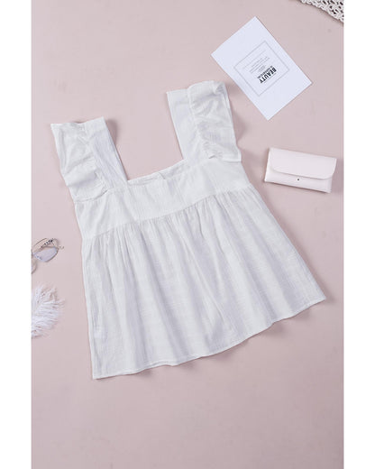 Azura Exchange Puckered Texturing Ruffled Cap Sleeves Babydoll Top - L