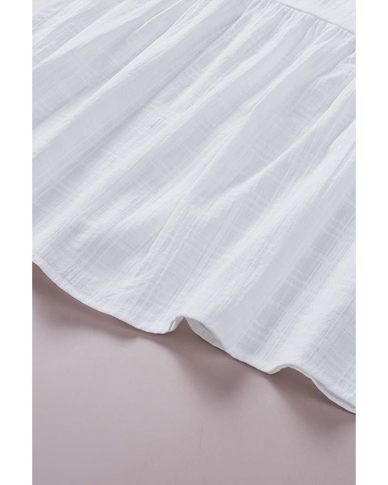 Azura Exchange Puckered Texturing Ruffled Cap Sleeves Babydoll Top - L