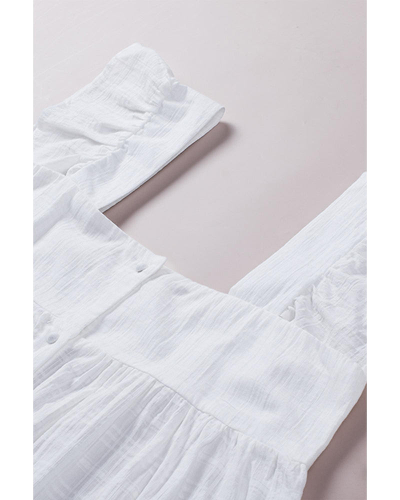 Azura Exchange Puckered Texturing Ruffled Cap Sleeves Babydoll Top - L