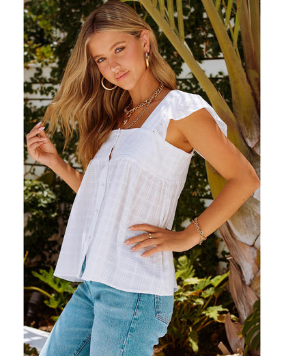 Azura Exchange Puckered Texturing Ruffled Cap Sleeves Babydoll Top - L